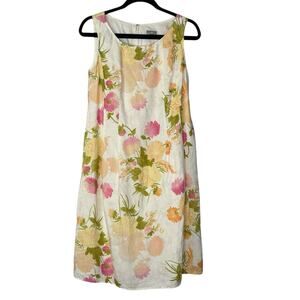 J Jill 100% Linen Pastel Floral Dress A Line Sleeveless Feminine Size 12P